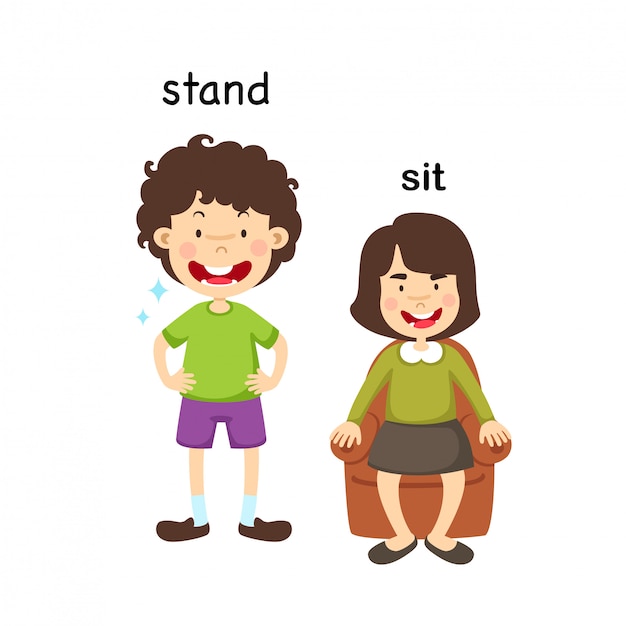 Premium Vector | Opposite Stand And Sit Vector Illustration