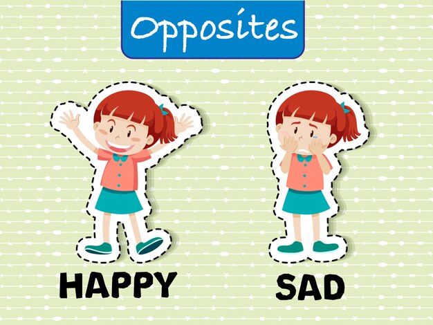 Premium Vector | Opposite word happy and sad