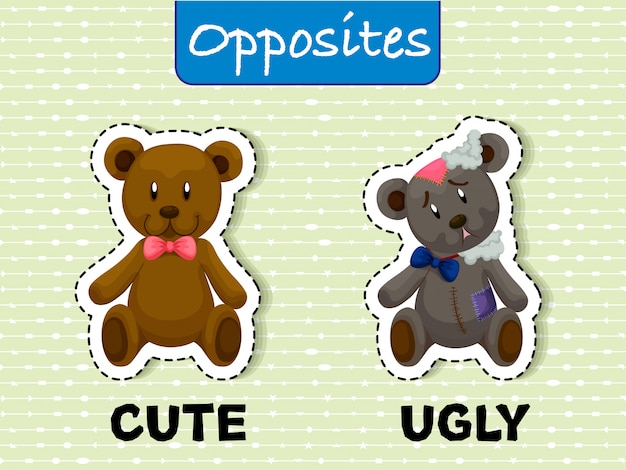 Premium Vector | Opposite wordcard for cute and ugly