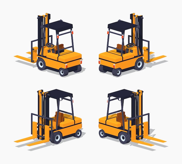 Orange 3d lowpoly isometric forklift truck | Premium Vector