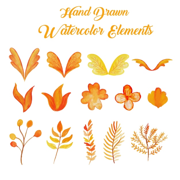 Orange and yellow hand drawn watercolor\
elements collection