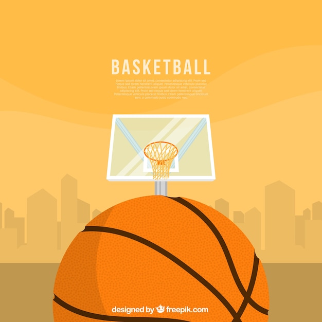 Orange background with basket and basketball\
ball