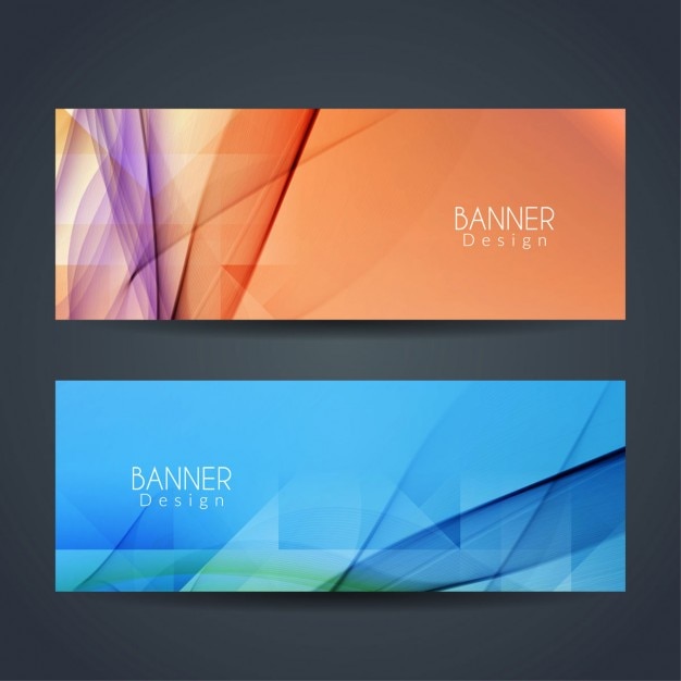 Free Vector | Orange and blue banners with wavy shapes