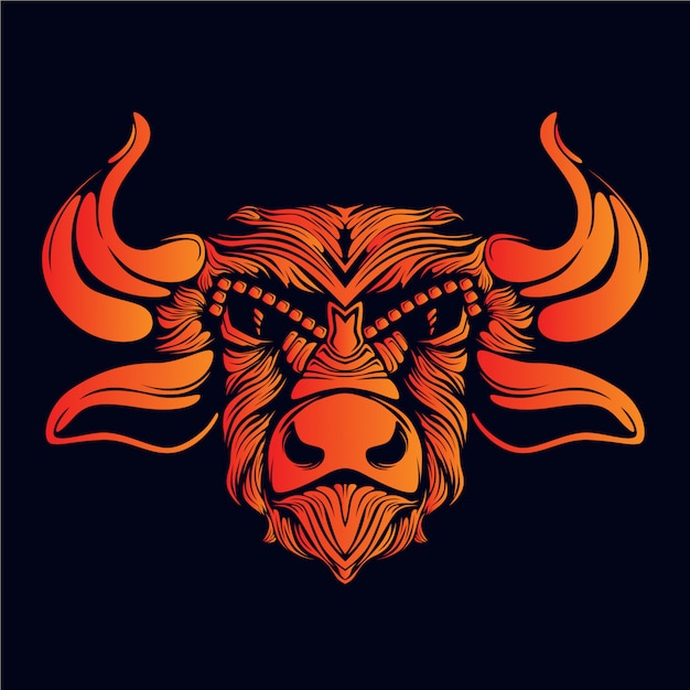 Premium Vector | Orange buffalo head illustration