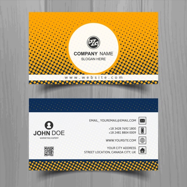 Orange business card with halftone dots