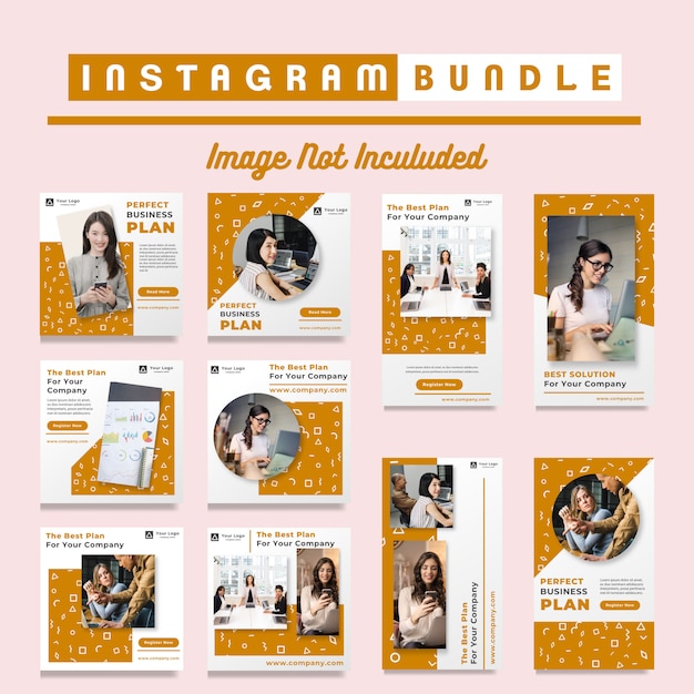 Orange business instagram post templates Premium Vector