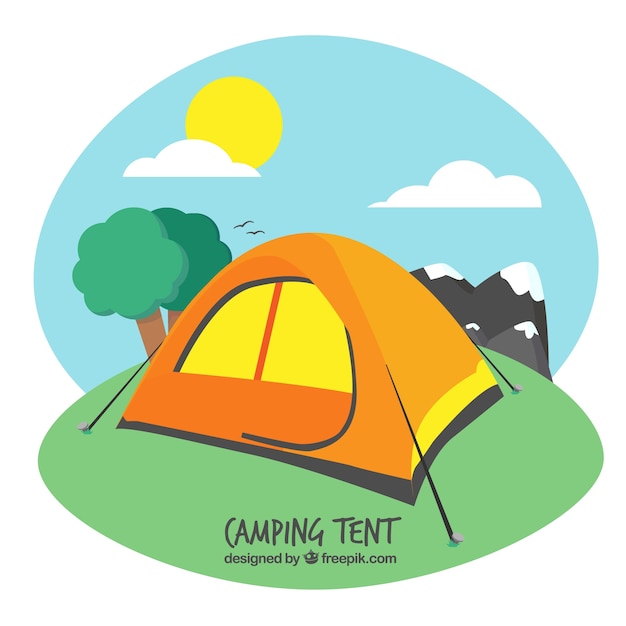 Download Orange camping tent in a landscape | Free Vector