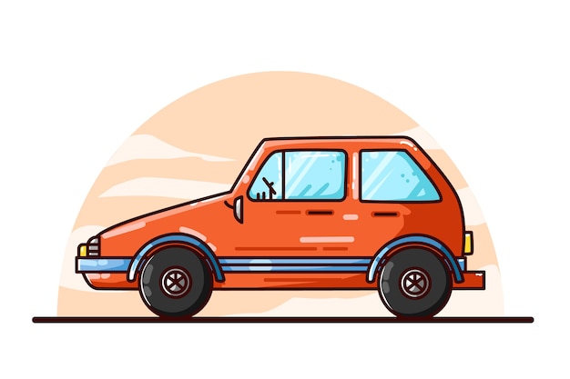 オレンジ色の車のイラスト手描き プレミアムベクター