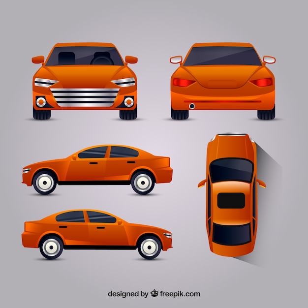 Orange car in different views