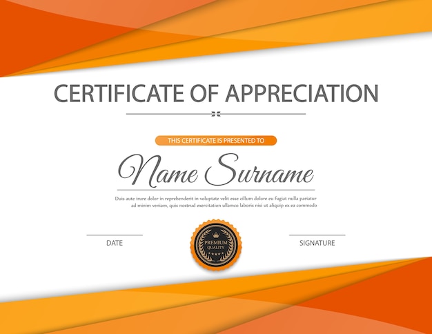 Orange certificate template design Premium Vector