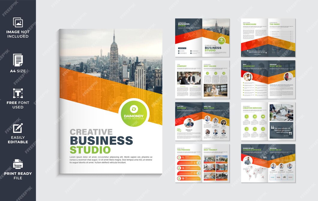 Premium Vector | Orange color shape company profile brochure template ...