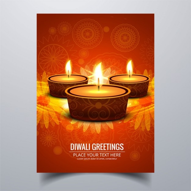 Orange diwali greeting card with daisies