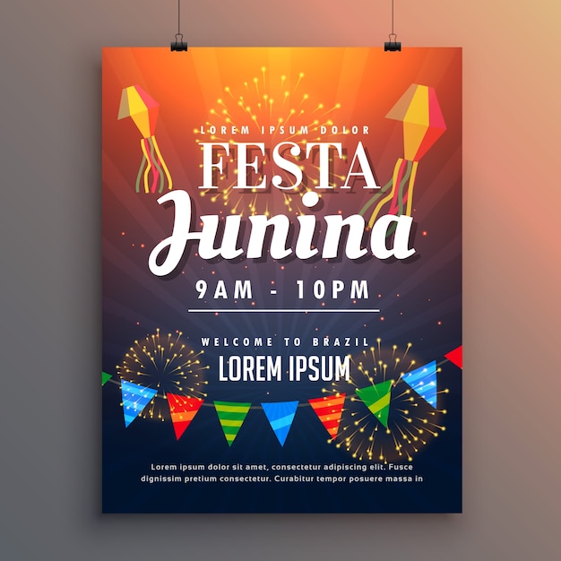 Orange festa junina poster with\
fireworks