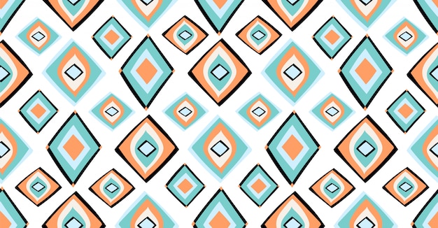 Orange green blue geometric seamless pattern in african style with square tribal circle shape Premiu