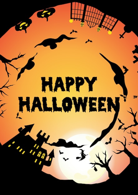 Download Orange halloween party circle silhouette greeting Vector ...