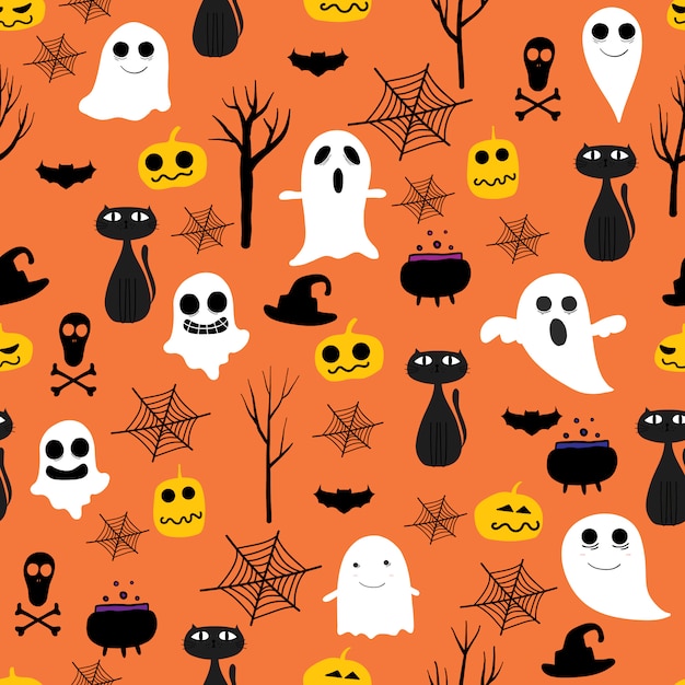 Premium Vector Orange Halloween Seamless Pattern