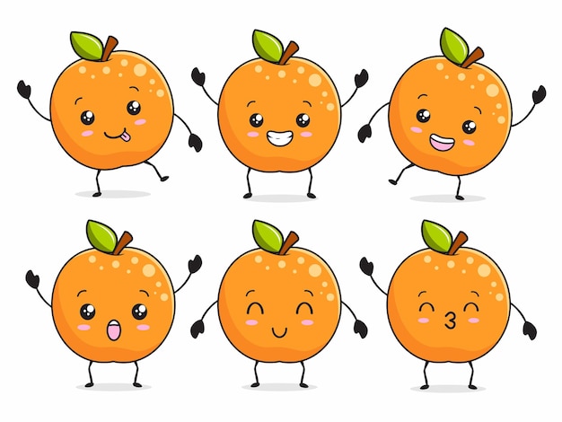 オレンジ色のかわいい柑橘類の漫画イラスト プレミアムベクター