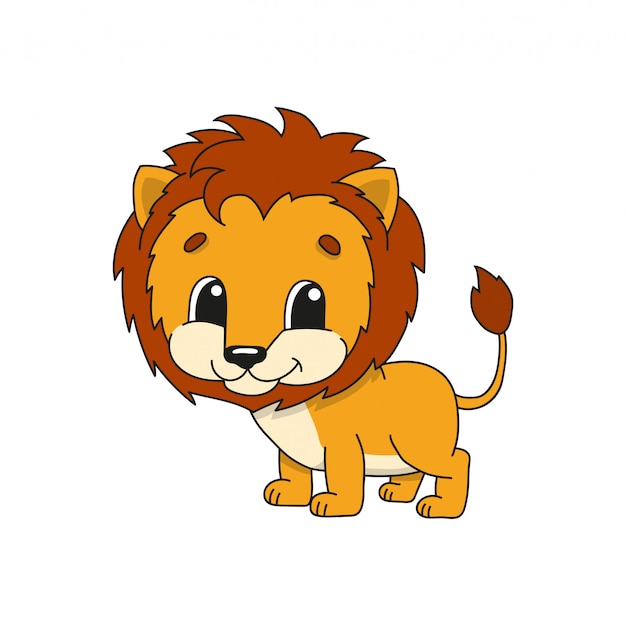 オレンジのライオン 幼稚な漫画のかわいいイラスト プレミアムベクター