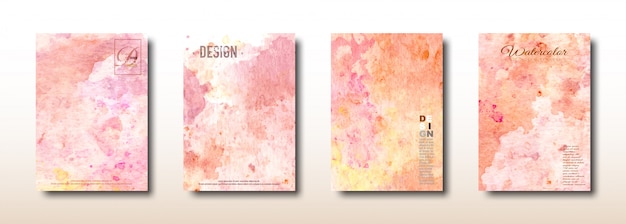 Orange and pink watercolor hand painted collection Premium Vector