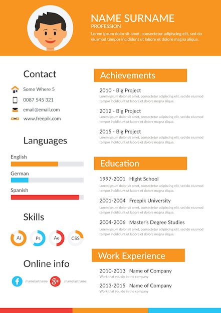 orange resume template vector