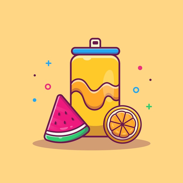 プレミアムベクター ウォーターメロンフルーツイラストオレンジソーダ 夏の食べ物と飲み物 分離された休日の概念