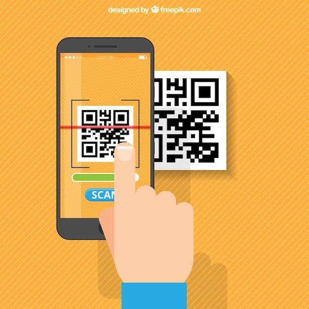 Orange striped background of mobile scanning qr code ...