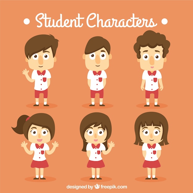 Orange student characters collection Premium Vector