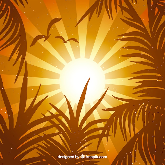 Free Vector | Orange summer background with tropical leaves