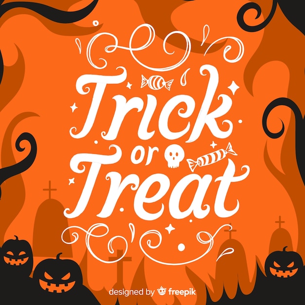 Orange trick or treat lettering Vector | Free Download