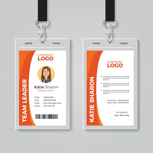 Premium Vector | Orange and white corporate id card template