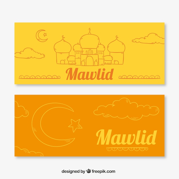 Orange and yellow mawlid banners Free Vector