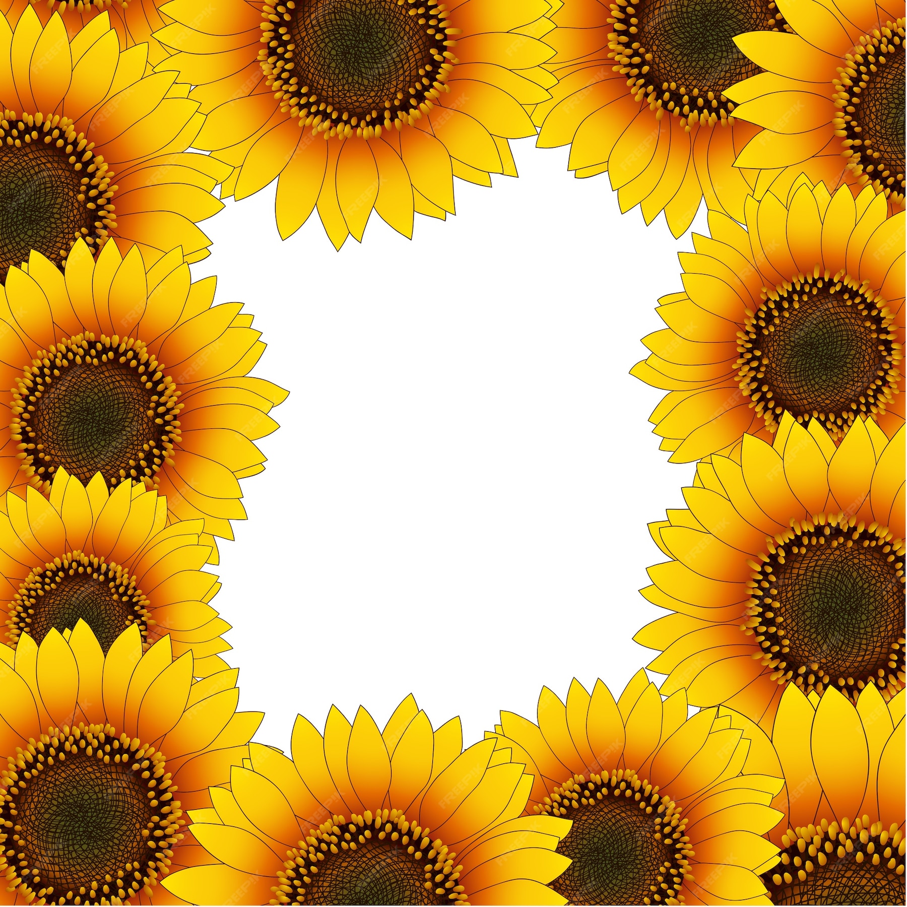 Premium Vector | Orange yellow sunflower border isolated on white ...