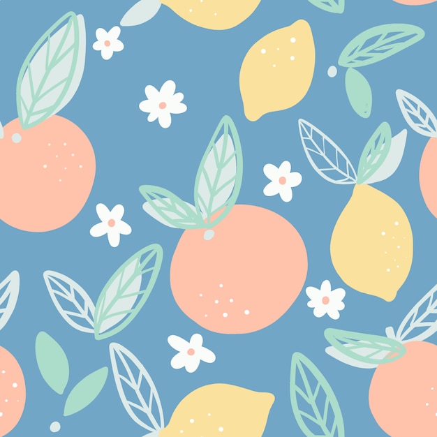 Oranges and lemons seamless pattern with leaves vector. Premium Vector