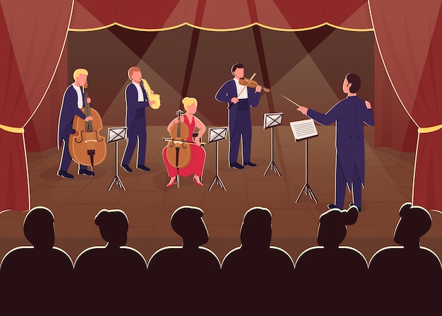 Premium Vector | Orchestra symphony performance flat color . conductor