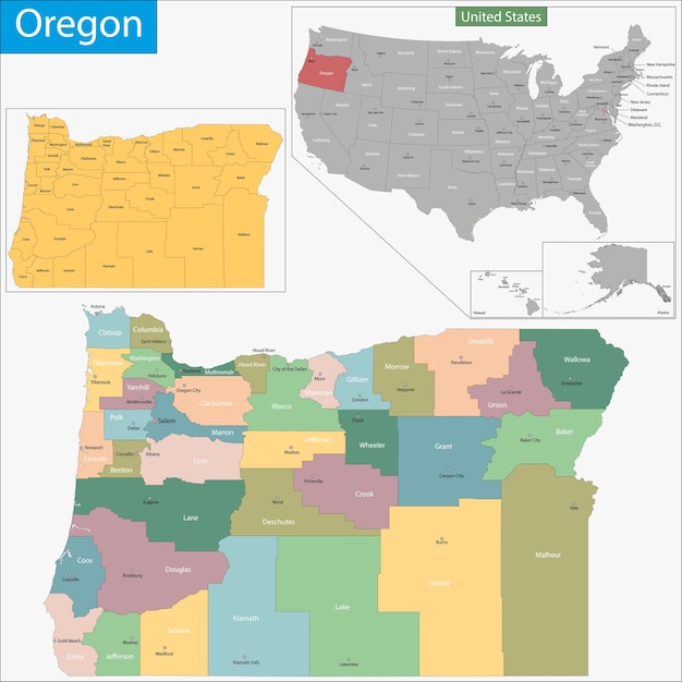 オレゴン州の地図 プレミアムベクター