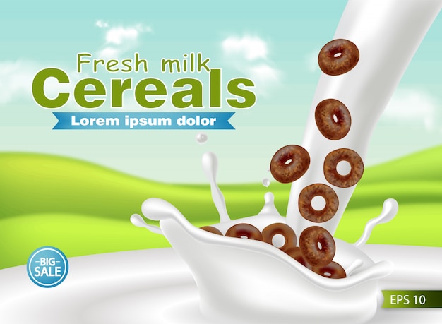 Download Organic cereals in milk splash realistic mockup Vector | Premium Download