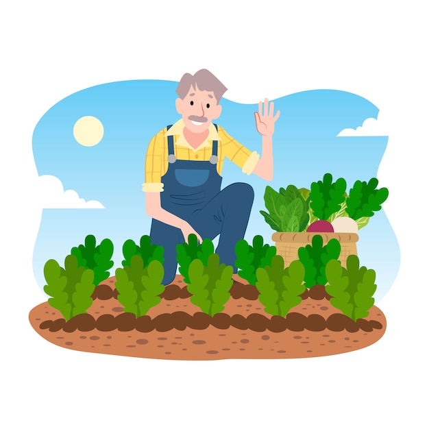 Organic farming concept with man and vegetable crops Vector | Free Download