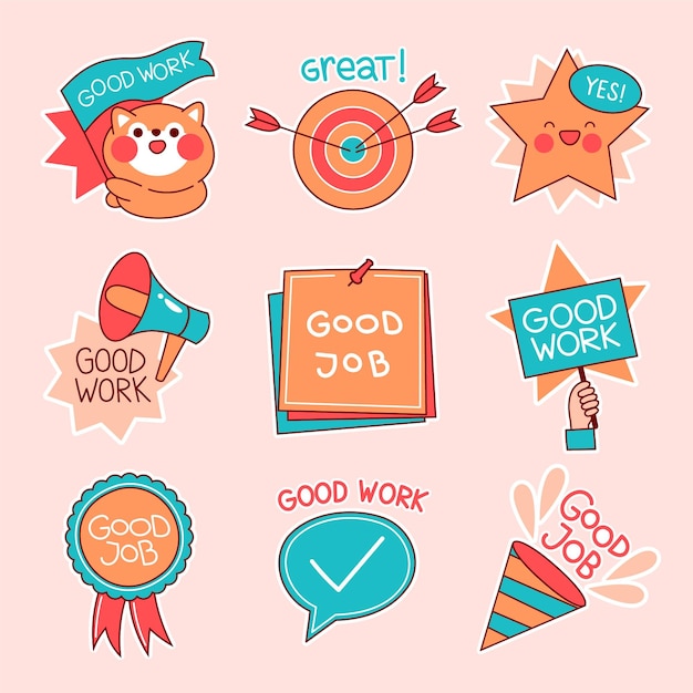 Premium Vector | Organic flat design great job stickers set