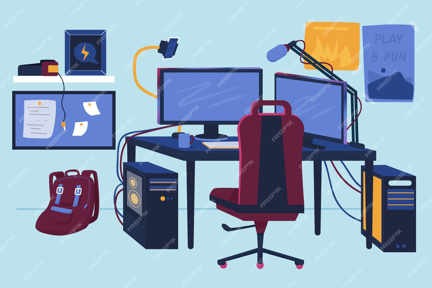 Premium Vector | Organic flat gamer room illustration