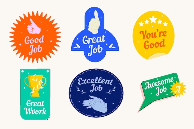 Premium Vector | Organic flat good job stickers set