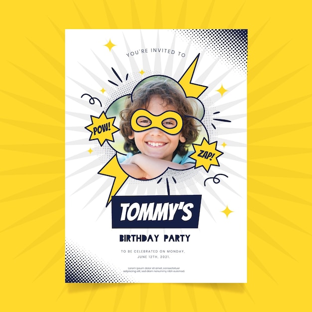 Free Vector Organic Flat Superhero Birthday Invitation Template