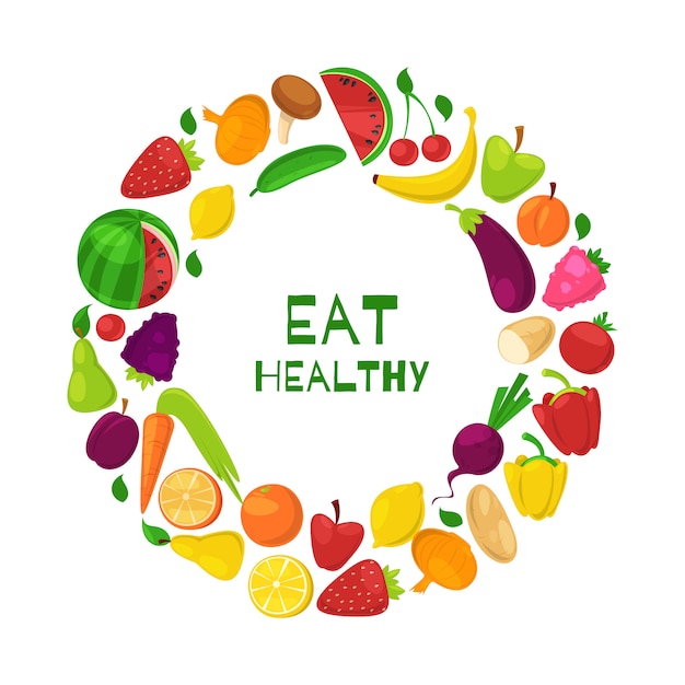 Premium Vector | Organic healthy fruits and vegetables in circle eat ...