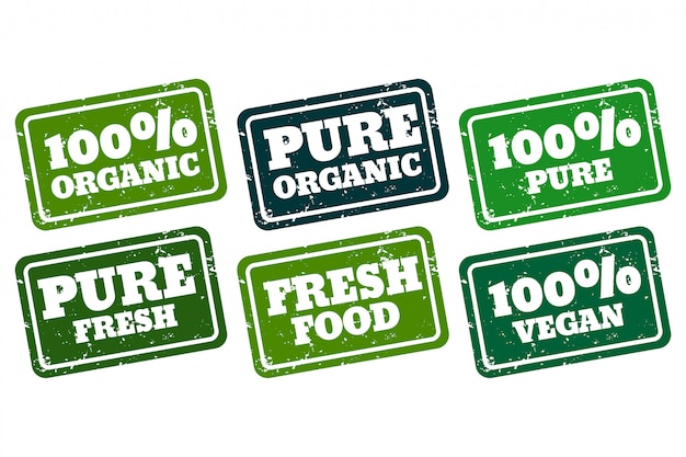 Organic vegan and pure rubber stamps collection Free Vector