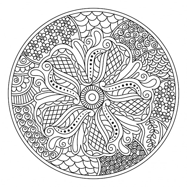 Download Oriental Mandala design for coloring book. Round decorative element with floral design. Vector ...