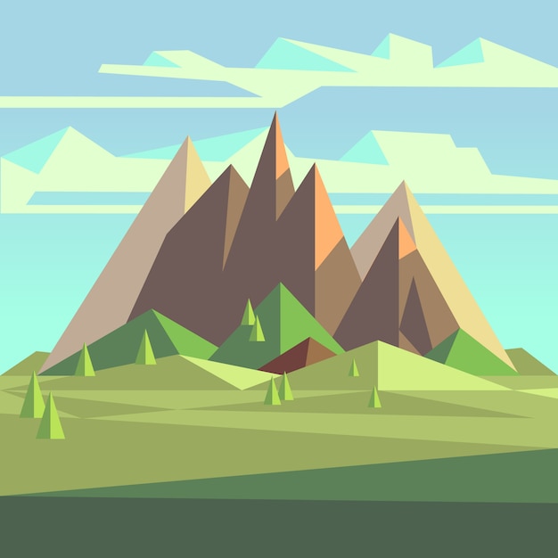 Premium Vector | Origami landscape in 3d low poly style with mountains