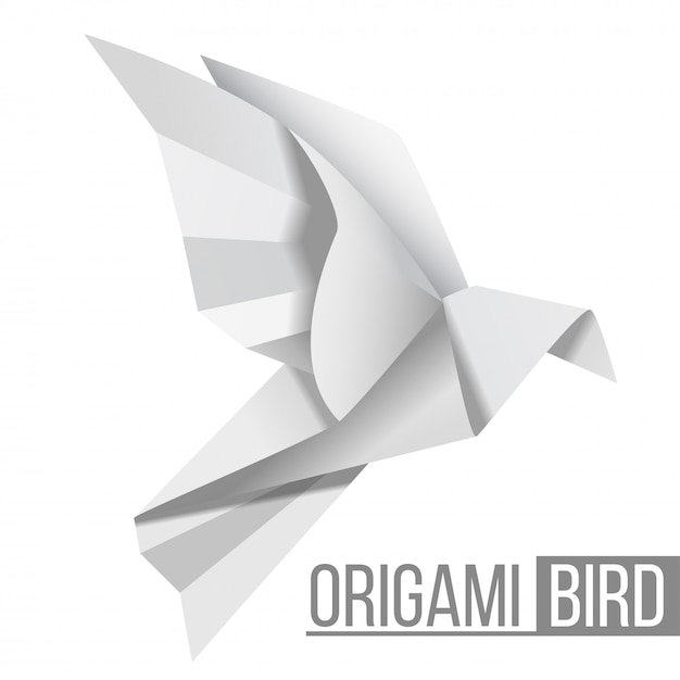 折り紙の鳥 分離された鳩の飛行図 多角形 和紙の折り方 プレミアムベクター