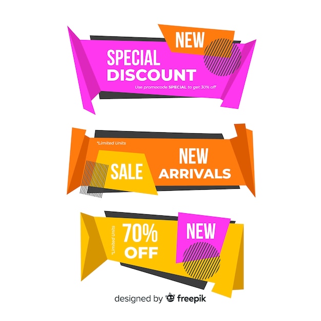 Origami sale banner collectio Free Vector