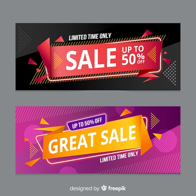 Origami sale banner collection Free Vector
