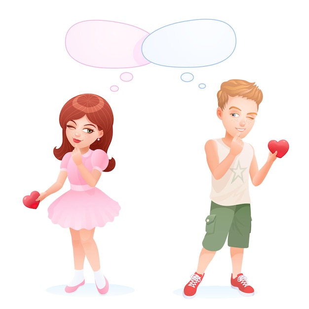 Premium Vector Origin Of Love Romantic Couple During Valentine S Day Cute Characters Girl And Boy Are A Little Shy But Are Ready To Present The Valentines Each Other Teenagers Date Empty