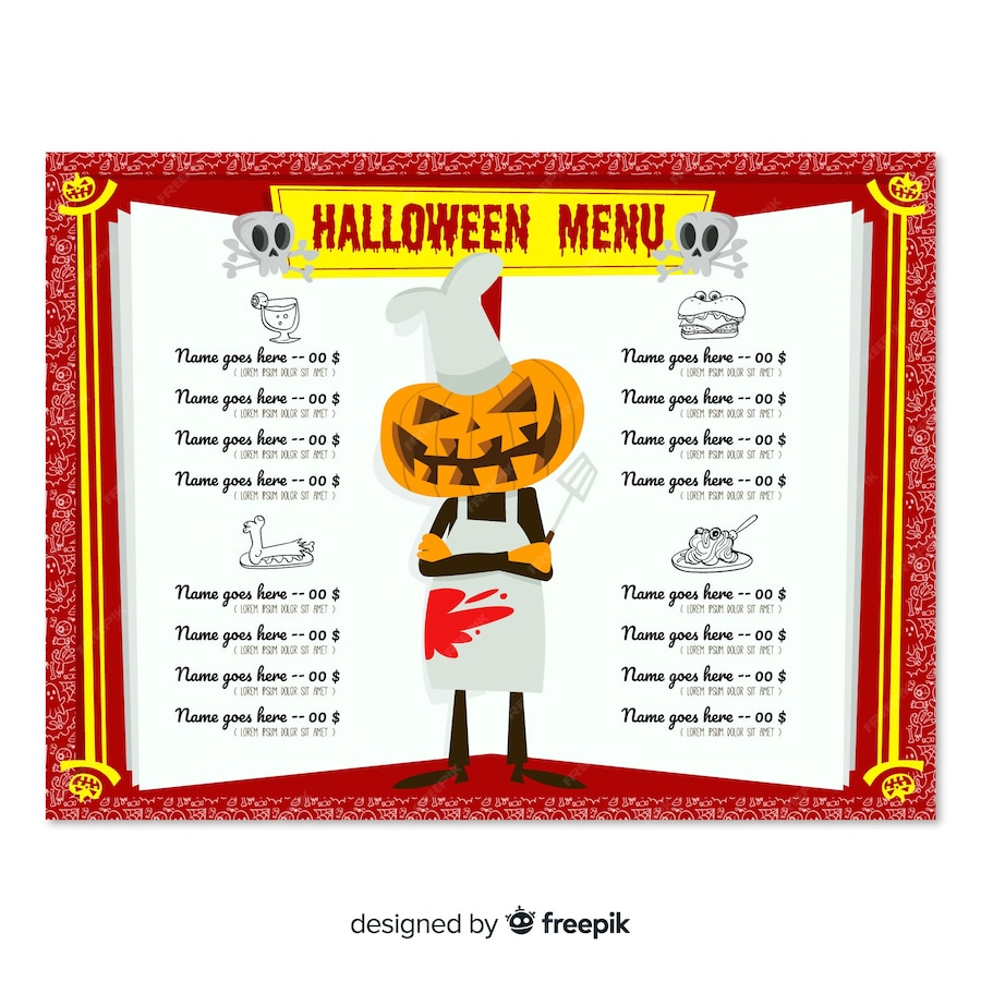 Free Vector Original halloween menu template with flat design